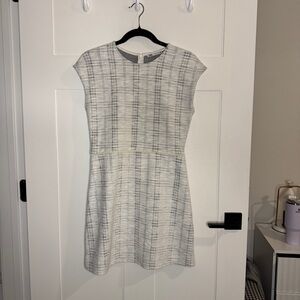 Zara White and Gray Checkered Dress